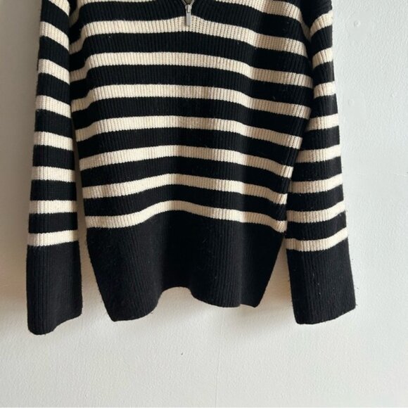 H&M Sz S Nautical Coastal Knit Black And White Strip 1 4 Zip Relaxed Sweater - Picture 3 of 9